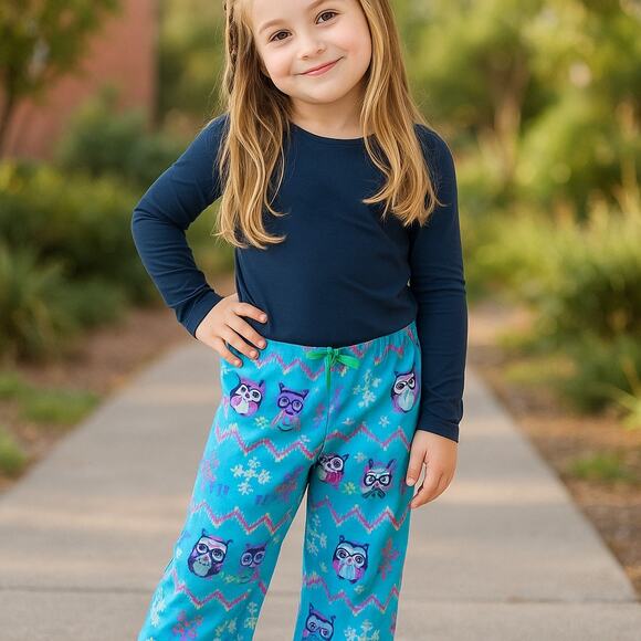 St. Eve Girls Lounge Pants Size 10 Snowflakes Owls Blue Pink Pajama Fleece - Picture 3 of 7